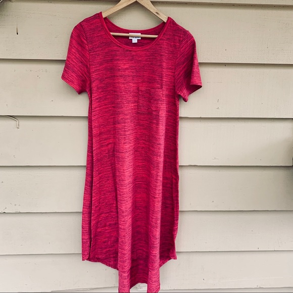 LuLaRoe Dresses & Skirts - Pink Heathered with Blue, Carly Hi low pocket